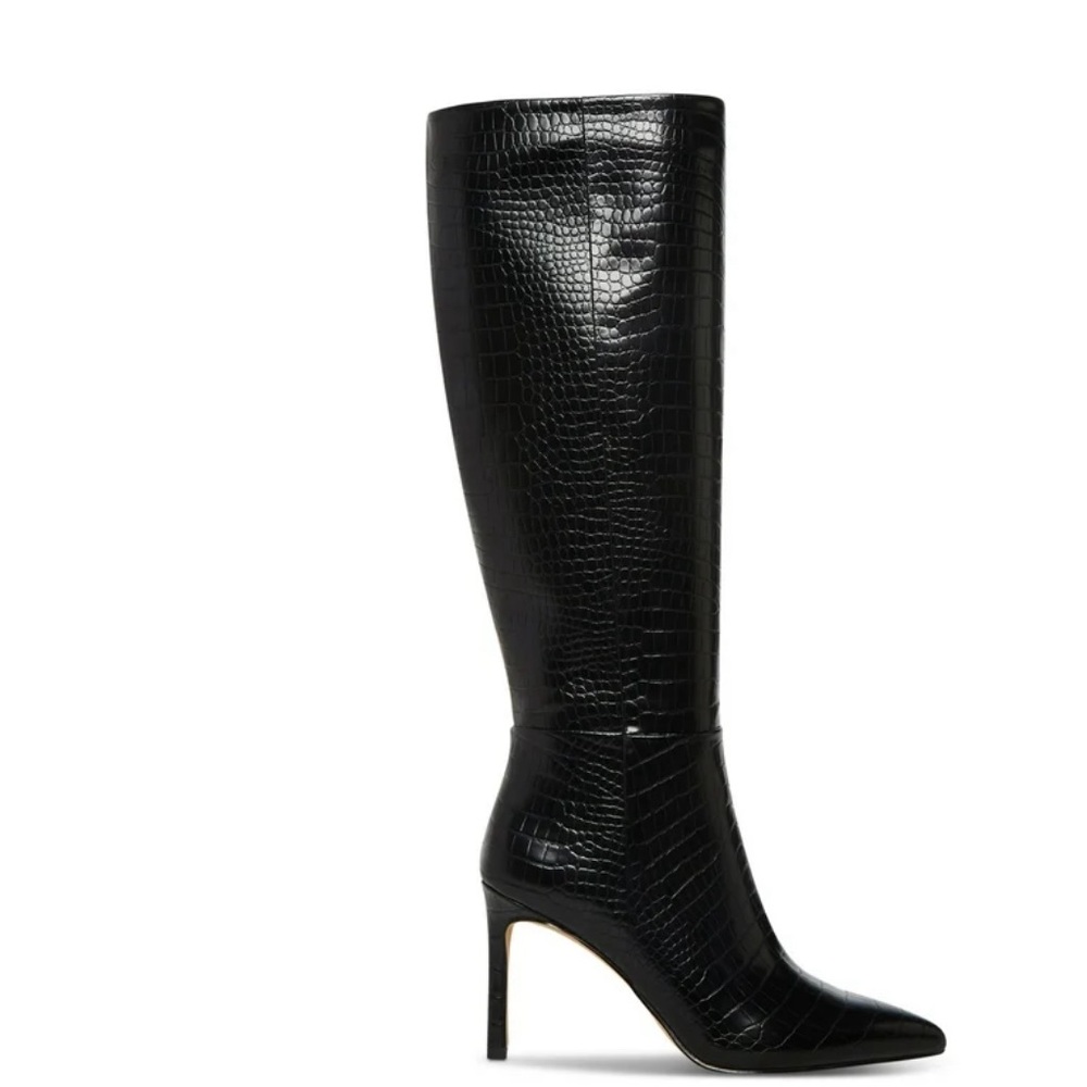 MADDEN GIRL  Black Animal Print Crocodile Padded Chantelle Pointed Zip-Up  Boots